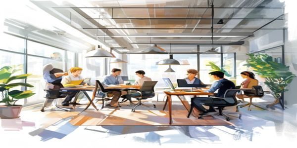 大奶子专家团队工作场景，明亮办公环境，团队协作氛围，专业感十足